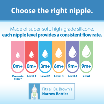 Dr. Brown's Natural Flow Narrow Baby Bottle Silicone Nipple, Level 3, 2-Pack